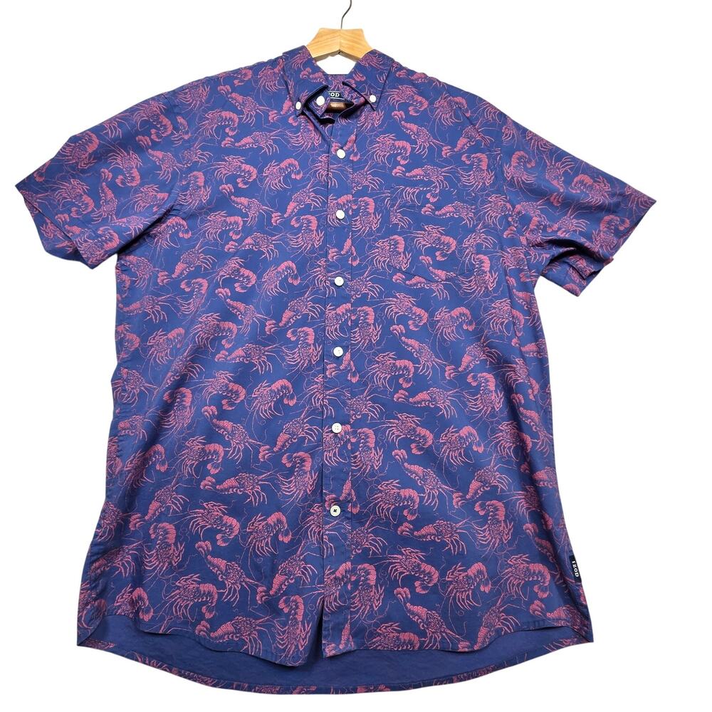 Izod Saltwater Short Sleeve Shrimp Print Button Down Shirt